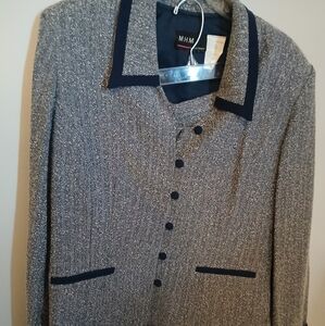MHM Sz 14 2 Pc Suit Skirt Jacket Black White Tweed Look Melissa Harper